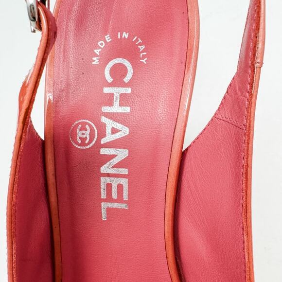 Chanel Pink Patent Leather Platform Block Heel Sling Backs size 37.5/ US6.5–7 - Picture 13 of 15